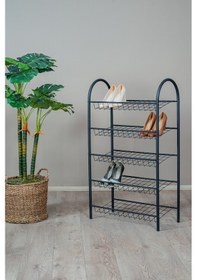 Resim 5 Katlı Metal Ayakkabılık, Geniş Kapasiteli Tel Raf Ayakkabı Düzenleyici, Düzenleyici Raf Siyah 