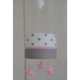 Resim Onay Avize Pembe Sarkıtlı Yıldızlı M-561 Kumaş Kaplama Avize Çocuk Odası ve Bebek Odası Avize Aydınlatma Sarkıt 