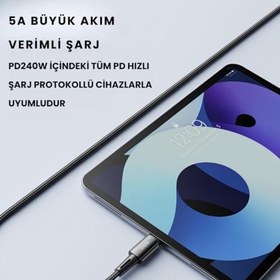 Resim Essager Premıum E-Marker Çipli Akım Korumalı 1Mt PD3.1 240W Type-C to Type-C Şarj Kablosu Data Kablo 