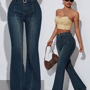 Resim Yeni Şık Kadın Flare Kot Pantolon, Çok Yönlü ve Yüksek Esneklikli 2024 Modası İçin. 