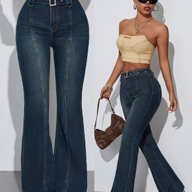 Resim Yeni Şık Kadın Flare Kot Pantolon, Çok Yönlü ve Yüksek Esneklikli 2024 Modası İçin. 