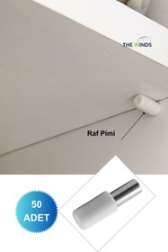 Resim THE WINDS Mobilya Dolap içi raf pimi, Raf tutucu pim, Dolap, kitaplık rafı pimi, 50 Beyaz metal Başlı Raf Pimi 