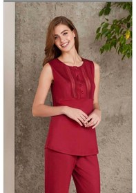 Resim Pierre Cardin 2800 Kadın Penye Dantelli Sabahlıklı Pijama Takım-bordo Bordo 