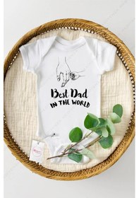 Resim Hediyenza Best Dad in the World Özel Tasarım Bebek Zıbın Pamuklu Çıtçıtlı Body Beyaz 