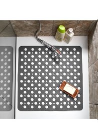 Resim Mainshop 1 Adet Antrasit Renk Kare Vantuzlu Banyo Ve Duşa Kabin , Küvet İçi Kaydırmaz Vantuzlu Banyo Paspası 
