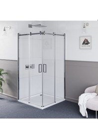 Resim Sirius D100 Kare Köşe Girişli Parlak Aksam Şeffaf Cam Askılı Sistem Duşakabin H: 200 Cm Diğer 