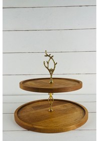 Resim 2 Katlı 25/30 Cm Gold Filiz Ahşap Kek Sunum Standı, Servis Sunum 