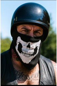 Resim Termal Siyah Kar Maskesi Kurukafa Desenli Siyah Beyaz 