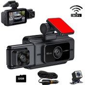 Resim Geeroyoo 3 Lensli Araç Sürücü Kaydedici 1080p Gece Görüşü Ön/iç/arka Kameralı Wifi Desteği 32gb Kartlı Döngü Kayıt 
