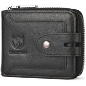 Resim Bullcaptain Gerçek Deri Erkek Rfid Blokajlı Bifold Cüzdan Kısa Siyah 