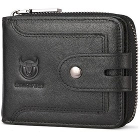 Resim Bullcaptain Gerçek Deri Erkek Rfid Blokajlı Bifold Cüzdan Kısa Siyah 