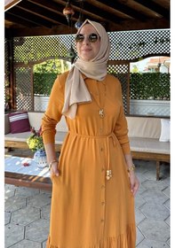 Resim Rabia Şamlı Süreyya Gömlek Elbise Hardal Sarısı Normal 
