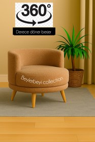 Resim BEYLERBEYİ 360 derece döner berjer, kahverengi peluş renkli tekli koltuk, mekanizmalı düner berjer, 