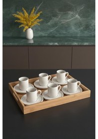 Resim Atbyhome Aden Bambu Tepsili 6 Kişilik Türk Kahvesi Fincan Takımı Seti Beyaz 