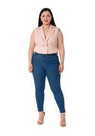 Resim Disentis Büyük Beden Kruvaze Çift Düğmeli Pudra Mini Yelek-pudra Pudra 