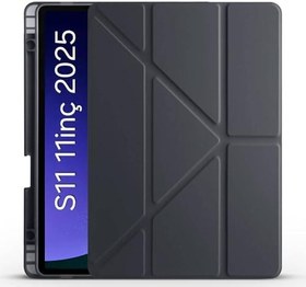 Resim Fogy Samsung Galaxy Tab S11 2025 11 inç Tablet SM-X730/X736 içinile Uyumlu Üçgen Kalem Bölümlü Standlı Uyku Modlu Akıllı Kılıf (Siyah) 