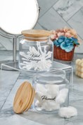 Resim FBZhome Cam Dekoratif Kapaklı Kulak Pamuğu Ve Pamuk Kavanozu 500 ml 
