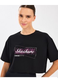 Resim Skechers W Crop Fit Graphic Tee T-shirt Kadın Siyah Tshirt S2510144-001 Siyah 