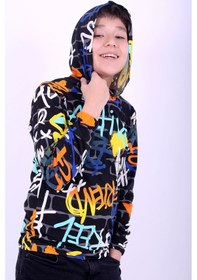 Resim Fyk Kids Kapüşonlu Desenli Unisex Sweatshirt 2 İplik Siyah 