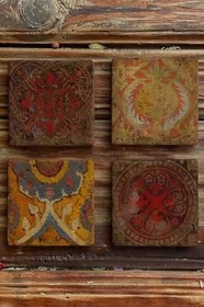 Resim Oscar Stone Decor Baskılı Doğaltaş Bardak Altlığı 4'Lü Set Desen Tile 4Dsn-136 