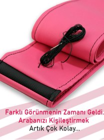 Resim Genel Markalar Bmw E36 Pembe Özel Üretim Deri Siyah Yüzüklü Dikişli Direksiyon Kılıfı 