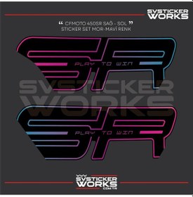 Resim Cfmoto 450sr Kaplama Sticker Mor - Mavi Motor Kaplama Modeli Hazır Kit Tüm Yıllar Uyumlu Sağ - Sol Grenaj 