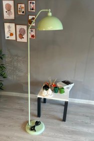 Resim Mint 6932 Lambader Hareketli Başlık Modern Dekoratif Metal Oturma Odası Çalışma Odası Zemin Lambası Su Yeşili 