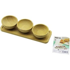 Resim 4pcs Çerezlik - Lokumluk Ahşap Bambu Tepsili Kase Seti 30x11cm 4832 Çok Renkli 