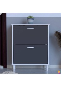 Resim Modilayn Umay Kapı Önü 72 X 90 X 25,5 Cm Lik 2 Düşer Kapak 4 Göz Bölmeli Ayakkabılık Antrasit - Beyaz 