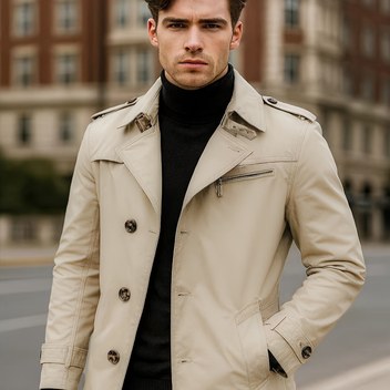 Erkek Şık Çift Düğmeli Trençkot - Uzun Kollu, Düğmeli, Düz Siyah, Günlük Geziler ve Partiler için Mükemmel, Bahar/Sonbahar Giyimi, Şık Yaka, Dayanıklı Kumaş