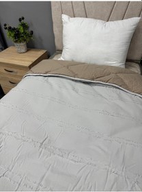 Resim Clasy %100 Pamuk Ranforce Çift Kişilik Yorgan Çift Taraflı Avola V3 Gri-kahve Düz Desenli Kapitoneli Gri 