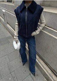Resim Lymens Ceket Yaka Detaylı Ukade Süet Yelek Casual Şıklık Lacivert 