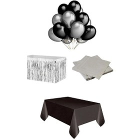 Resim Siyah Gümüş Doğum Günü Parti Konsepti Seti 