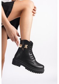 Resim Kadın Eva Siyah Bagcıklı Fermuarlı Ayıcık Tokalı Kalın Taban Günlük Kısa Postal-siyah Siyah 