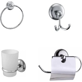 Resim Vizyon Bornoz Askısı 2'li+Yuvarlak Havluluk+Cam Diş Fırçalık+Krom Kapaklı Wc Kağıtlığı 4'lü Set 