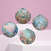 Resim Çiçek Kümesi Serisi Küçük Yuvarlak Ayna PU Taklit Yüzey Çift Taraflı Baskı ve Boyama Yüksek Değerli El Aynası Günlük Ev Yaratıcı Öğrenci Kadın Yurt Makyaj Aynası Seyahat Taşınabilir Katlanabilir Dokunuş Aynası Taşınabilir Küçük Ayna Çantaya Güzellik Koyabilir Zarif Makyaj Aynası 