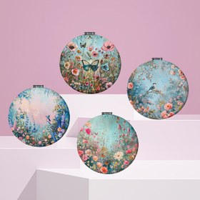 Resim Çiçek Kümesi Serisi Küçük Yuvarlak Ayna PU Taklit Yüzey Çift Taraflı Baskı ve Boyama Yüksek Değerli El Aynası Günlük Ev Yaratıcı Öğrenci Kadın Yurt Makyaj Aynası Seyahat Taşınabilir Katlanabilir Dokunuş Aynası Taşınabilir Küçük Ayna Çantaya Güzellik Koyabilir Zarif Makyaj Aynası 