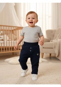 Resim Zekids Erkek Çocuk Pamuklu Lastikli Duble Paça Eşofman Altı-16388 Lacivert 