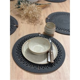 Resim Jütex Home Hasır Görünümlü Jüt Amerikan Servis Servis Takımı Yıkanabilir Isıya Dayanıklı Jüt Antrasit 6 Parça 