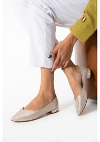 Resim Kadın Altın Topuk Taş Detaylı Babet Altın 