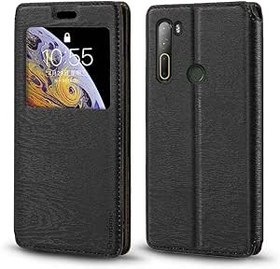 Resim Görünmez Mıknatıslı Görüntü Pencereli PU Deri Kapak Kılıf HTC Desire 20 Pro ile Uyumlu, Akıllı Ekranlı Koruyucu Telefon Kılıfı (Siyah) 