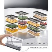 Resim 12'li Block Buzdolabı Ve Derin Dondurucu Sızdırmaz Saklama Kabı Şeffaf Antrasit 6x(1,5-1,4 Lt) Vienev