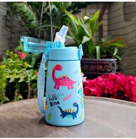 Resim Willowhaven Mavi 3d Dinozor Baskılı Çift Katmanlı Vakumlu Termos Matara Sızdırmaz Tutacak 