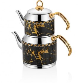 Resim Sıla Mermer Desen Siyah Demlik Çaydanlık Takımı No:3 (Hermes) 