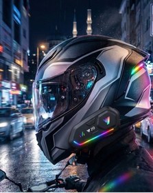 Resim Şarjlı Motosiklet Kask Intercom Kulaklık Bluetooth 5.3 Teknolojisi Çok Renkli 