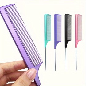 Resim Erkekler ve Kadınlar için Paslanmaz Çelik İğne Kuyruk Taraklı Saç Salonu İnce Dişli Sıçan Kuyruğu Tarak Metal Seçim Saç Tarak 