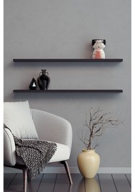 Resim Yankı-BYEG 2li 80 cm Mat Siyah Mdf Duvar Rafı Gizli Bağlantı Kitaplık 