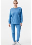 Resim Sıfır Yaka Çıtçıt Detaylı Eşofman Takım - Mavi Mavi 