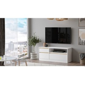 Resim Arya 120cm Tv Ünitesi Sehpası Keçe-beyaz Ary7-wk Beyaz - Keçe 