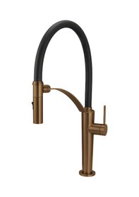 Resim Deante - Corda Fırçalanmış Bronz Rengi 2 Akışlı Elastik Spiralli Mutfak Bataryası Bronz 